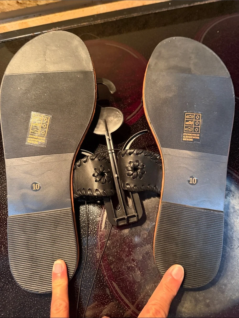 Yoki Black Strap Sandals with Orange Footbed